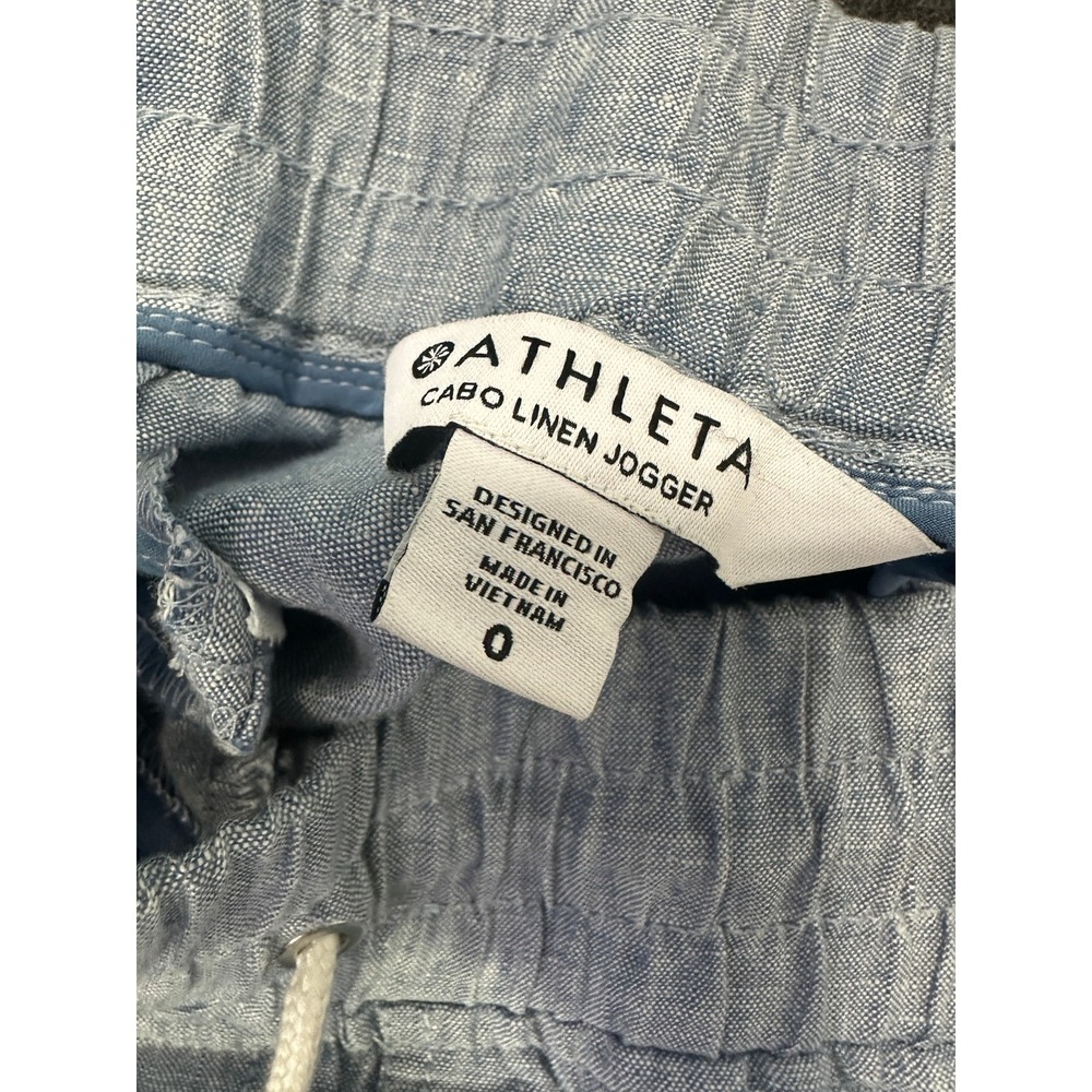 Athleta CABO Linen Jogger Pants Chambray Blue Resort Beach Zip Pockets Size 0 - Picture 8 of 14